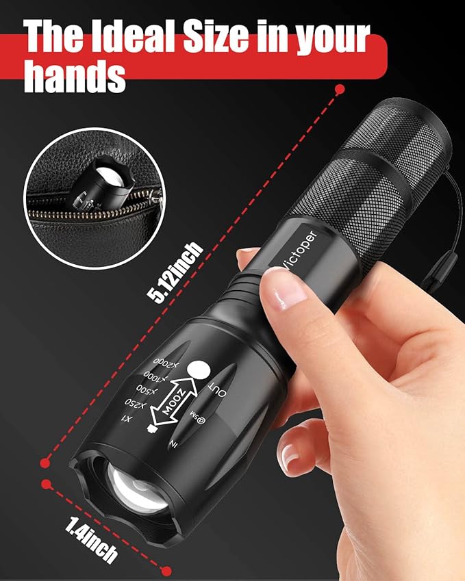 Victoper LED Flashlight 4 Pack, Bright Tactical Torch High Lumens with 5 Modes, Waterproof Zoomable Flash Light for Outdoor, Gifts for Hunting Camping Essentials Gear
