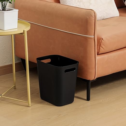 UUJOLY Plastic Small Trash Can Wastebasket, Garbage Container Basket for Bathrooms, Laundry Room, Kitchens, Offices, Kids Rooms, Dorms, 3.5 Gallon, Black, 3 Pack
