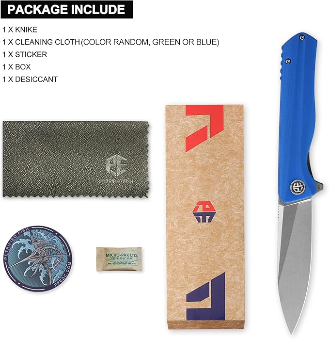 Petrified fish G10 handle D2 steel blade 2CR13 liner ball bearing flipper folding knife camping hunting EDC pocket tool PF818 (Blue, Stonewash)