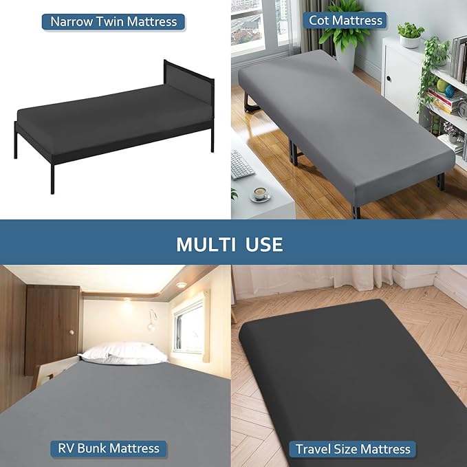 Cot Sheet 31" x 75"(2 Pack), Cot Fitted Sheet Ultra Soft and Breathable Snug Fit for Narrow Twin Mattress/Camp Bunk Beds/RVs Bunk/Guest Beds/Army Cots/Trifold Mattress Grey and Black, Sheet Only