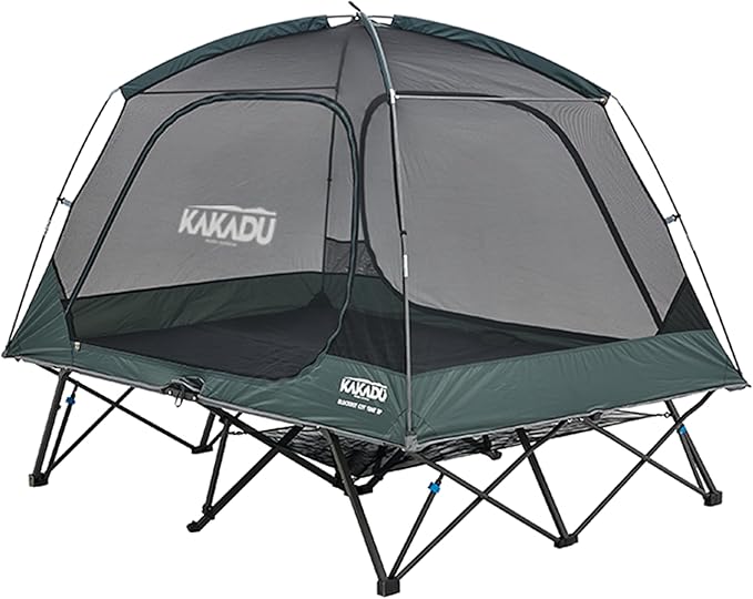 Kakadu Camping Tent Cot, 2 Person, Quick Setup, Folding, Compact, Elevated Tent with BlockOut Rain Fly, Awning Poles, Ultra-Fine Mesh Windows, and Carry Bag