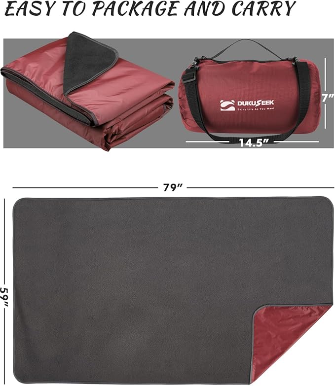 DUKUSEEK Camping Blankets for Cold Weather, Waterproof Blankets for Adult, Large (79x56), Portable, Wearable, Warm for Outdoor Camping, Picnic, Stadium, Sports, Beach, Concerts, Car, Dogs, Travelβ¦