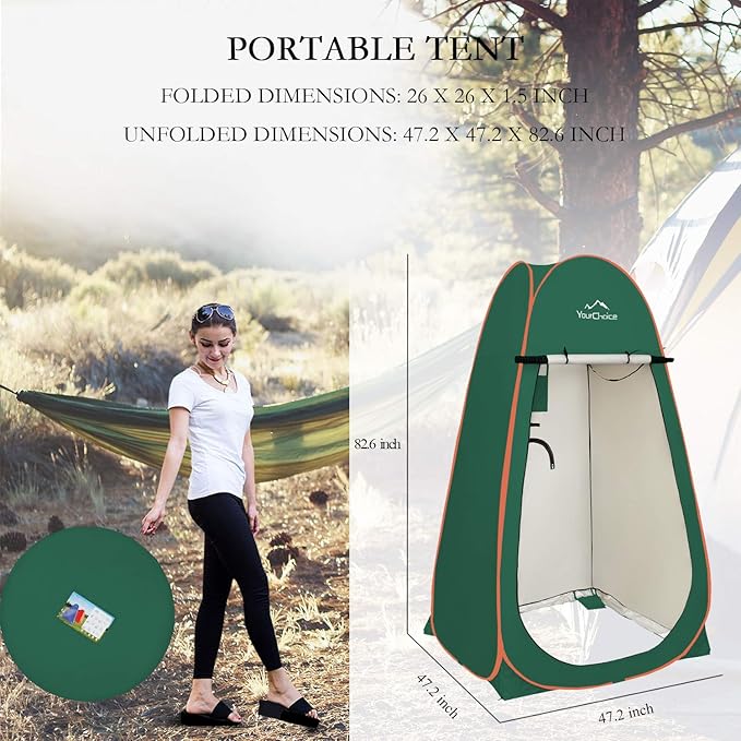 Your Choice XL Pop Up Privacy Shower Tent - Portable Changing Tent for Camping, Beach & Poolside - 82.6" Tall Double Storage Pockets & Carry Bag