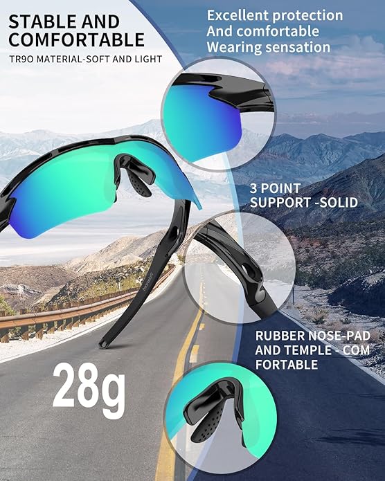 Rosemal Sports Sunglasses Polarized Cycling Sunglasses Running Driving Fishing Hiking for Men Women UV400 TAC TR90