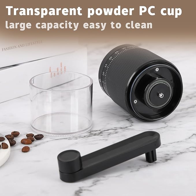 Manual Coffee Grinder - 95 Ceramic Burr, Adjustable Coarse to Fine, 30g Beans & 80ml Powder, Detachable Handle for Espresso, French Press, Camping