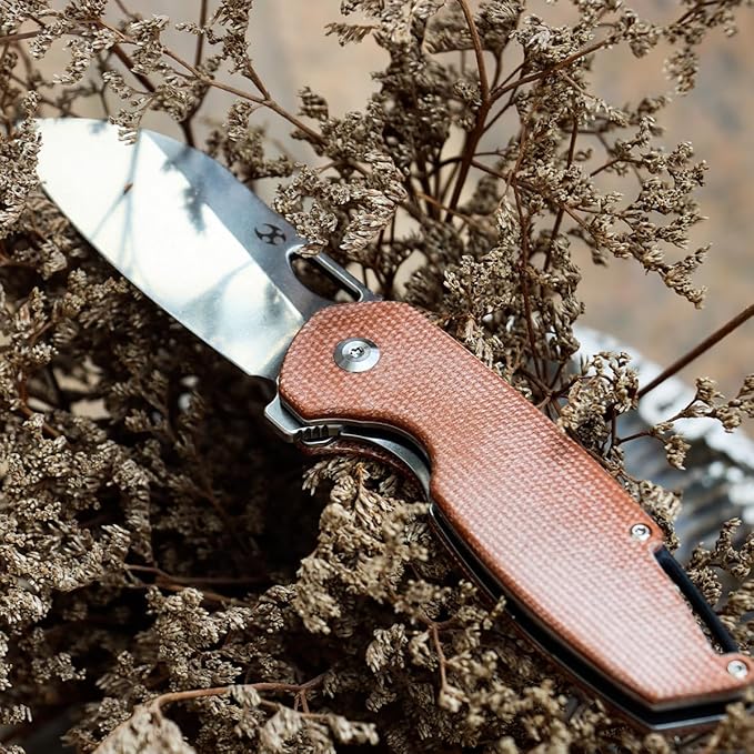 Kansept Model 6 Pocket Folding Knife EDC Camping Knife 3.1'' 154CM Material with Brown Micarta Handle Everyday Carry T1022A5