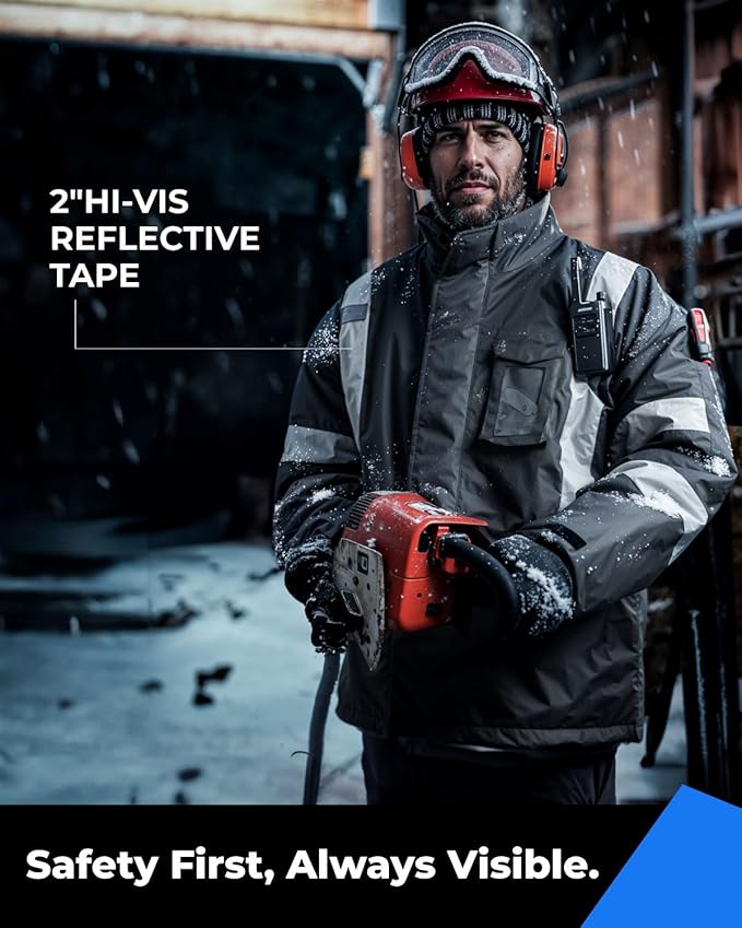 toolant 100% Waterproof Safety Jackets for Men, Hi Vis Reflective Work Jackets, Construction Rain Coats for Cold Weather