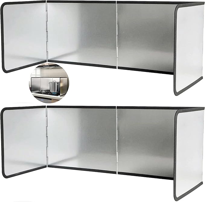 2 pcs 4 Sided Splatter Guards for Frying | Grease Splatter Guard for Frying Pan | Foldable Stainless Steel Grease Splatter Screen | Anti Splatter Foldable Kitchen Backsplash Protector for Stove Top