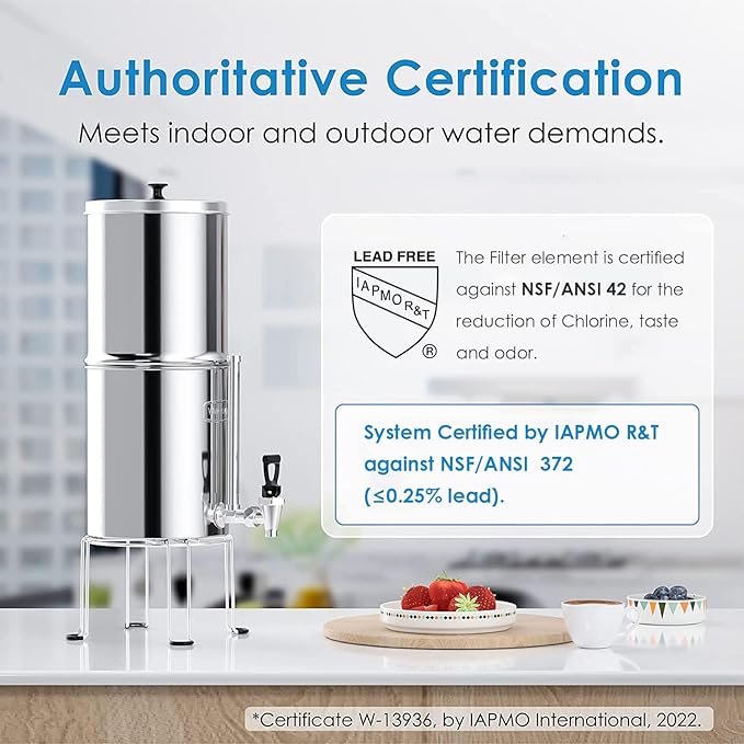 Waterdrop Water Filter System, NSF/ANSI 42&372 Standard, 2.25G Stainless-Steel System with 2 Filters, Sight Glass Spigot and Stand, Reduces Chlorine and Lead-King Tank Series, WD-TK-S