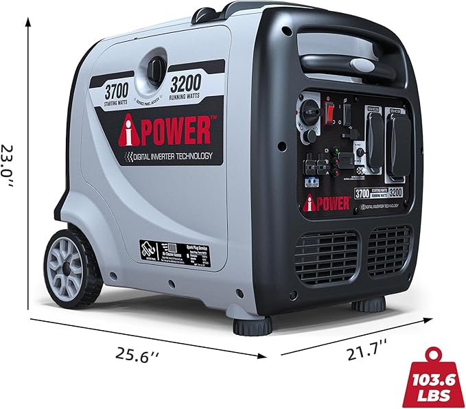 A-iPower Portable Inverter Generator, 3700W RV Ready, EPA Compliant, Portable with Telescopic Handle for Backup Home Use, Tailgating & Camping (AP3700i)