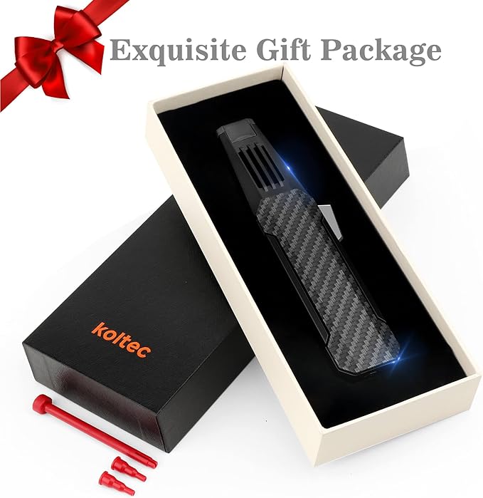Butane Torch, Outdoor Windproof Cooking Torch Lighter, Refillable Adjustable Jet Flame Kitchen Butane Lighter with Safety and Fire Lock, Gift Box Package (Gas Not Included) (Black)