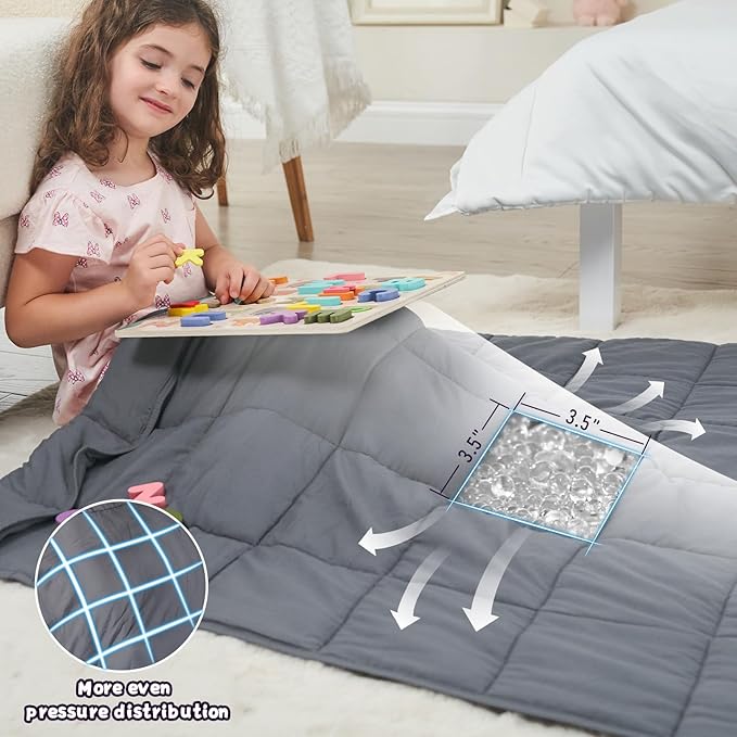 Weighted Blanket Kids 5lbs, Cooling and Breathable Heavy Blanket for 40-60lbs with Premium Glass Beads - 36" x48" Soft Thick Small Throw Blankets for All-Season Sleeping Comfort - Grey