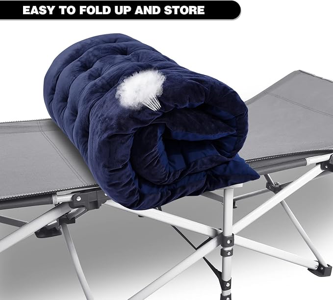 REDCAMP Folding Cot Pads for Sleeping Extra Thick, Soft Comfortable Velvet & Corduroy Cotton Camping Cot Mattress Pad for Backpacking Hiking, Black Blue Brown Grey 75x30 inches