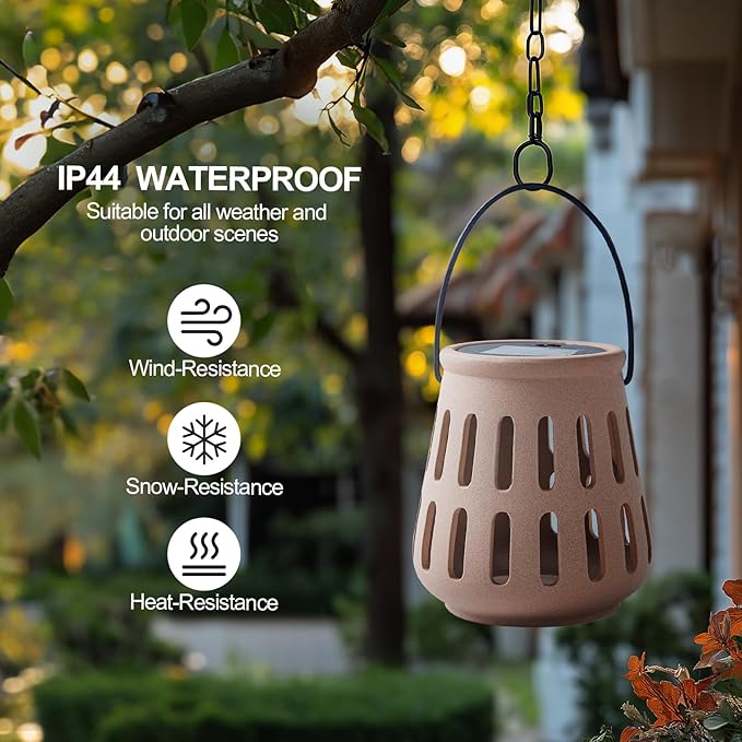 Solar Table Lanterns Outdoor Waterproof - Hanging Lamp Table Lights -Solar Powered Decorative Lantern for Desk Patio Porch Garden Pathway Yard, Housewarming Gift for Women/Men (Ceramic Brown)