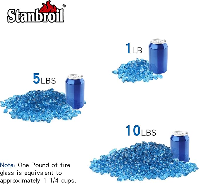 Stanbroil 10-Pound Fire Glass - 1/2 inch Polygon Fire Glass for Fireplace Fire Pit and Landscaping, Aqua Blue