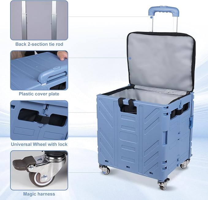 Cooler Bag Wheeled,Large Insulated Rolling Cooler Collapsible Leakproof Portable Hard Framed Ice Packs for Camping Picnic Beach Travel
