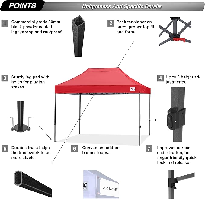 ABCCANOPY Patio Pop Up Canopy Tent 10x15 Commercial-Series (Red)