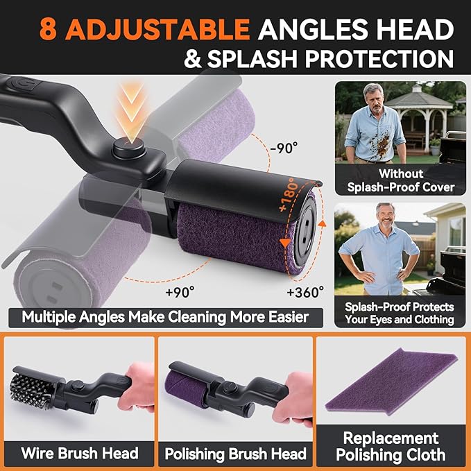 Electric Giddy Up Grill Cordless Cleaning Brush, Upgraded AS SEEN ON TV! BBQ Barbecue Scrubber, High Torque 25W Motor & MAX 400RPM, Dual Heads & Splash Guard