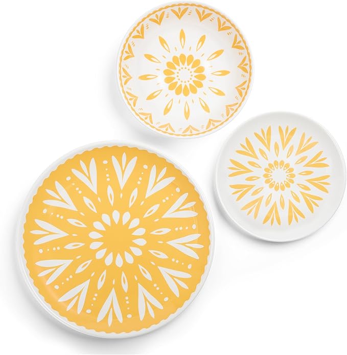 Larder & Vine 12-Piece Melamine Dinnerware Set: Durable, Lightweight, Break-Resistant Plates & Bowls – Stylish, Non-Toxic, Dishwasher Safe – Ideal for Everyday Use, Indoor & Outdoor Dining – Floral