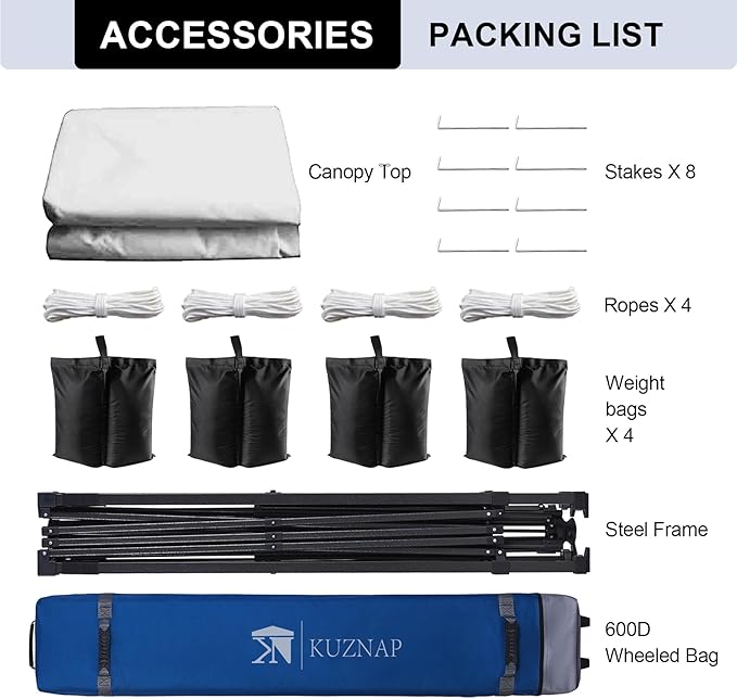 12’x12’ Pop up Canopy Tent Patented EZ Set up Instant Outdoor Canopy with Wheeled Carry Bag Bonus 4 Weight Sandbags, 8 Stakes and 4 Ropes,White