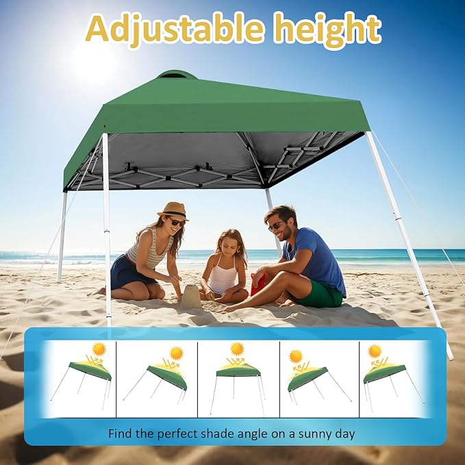 8x8 Top Pop Up Canopy Tent with Central Lock Design, Slant Legs, Backpack, Easy Outdoor Sun Shade for Events, Parties, Camping(Green)