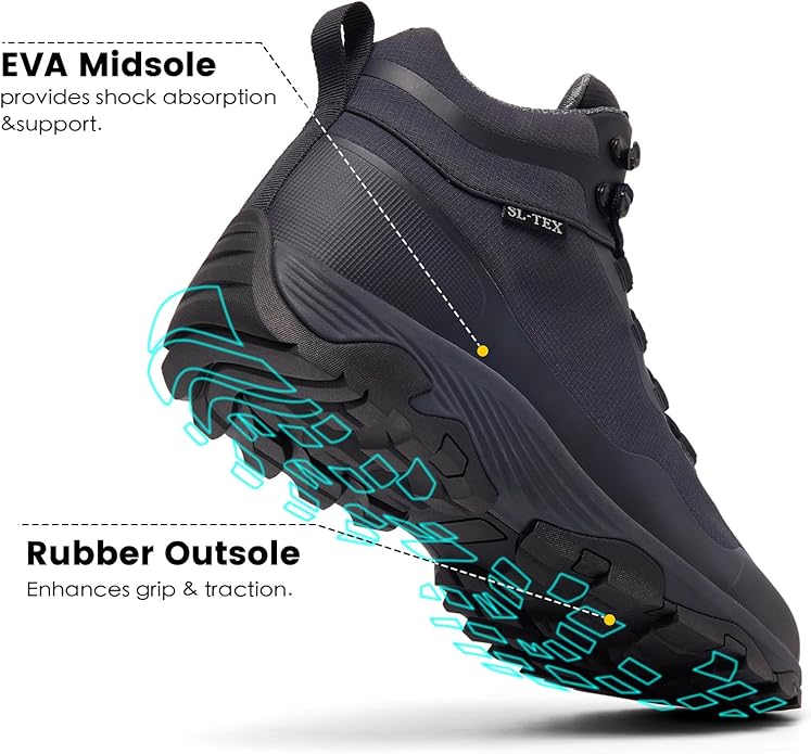 SHULOOK Men's Waterproof Hiking Boots Outdoor Lightweight Breathable Trekking Camping Mountaineering Shoes