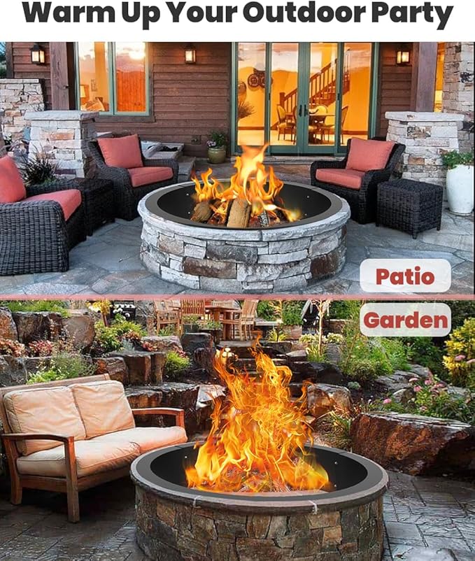 36 Inch Inner Round Fire Pit Ring Insert for Outside Wood Burning, 40 Inch Outer 36 Inch Inner DIY Outdoor Fire Pit Liner Ring for Garden, Patio, Backyard or Camping, 1.5mm Thick Metal Steel