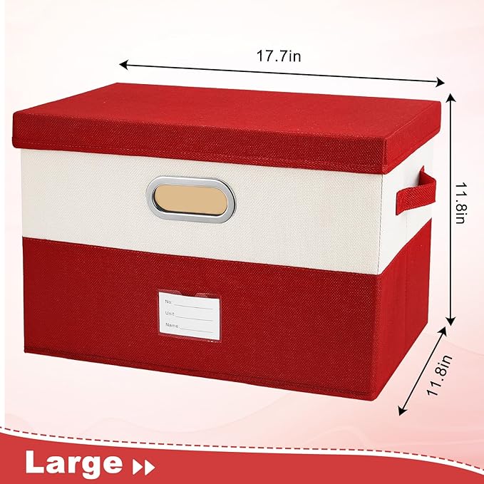 Large Linen Fabric Foldable Storage Bins with Removable Lid and Handles, Washable Storage Box Organizer Containers Baskets Cube with Cover for Bedroom,Closet,Office,Nursery(Black&White, Large)