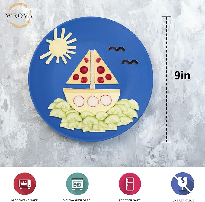 Wheat Straw Dinner Plates 9 Inch Unbreakable Set of 8 - Dishwasher & Microwave Safe Plastic Plates Reusable - Lightweight Plates for Kitchen,Camping,Apartment,Dorm,RV,Party - Ocean Series