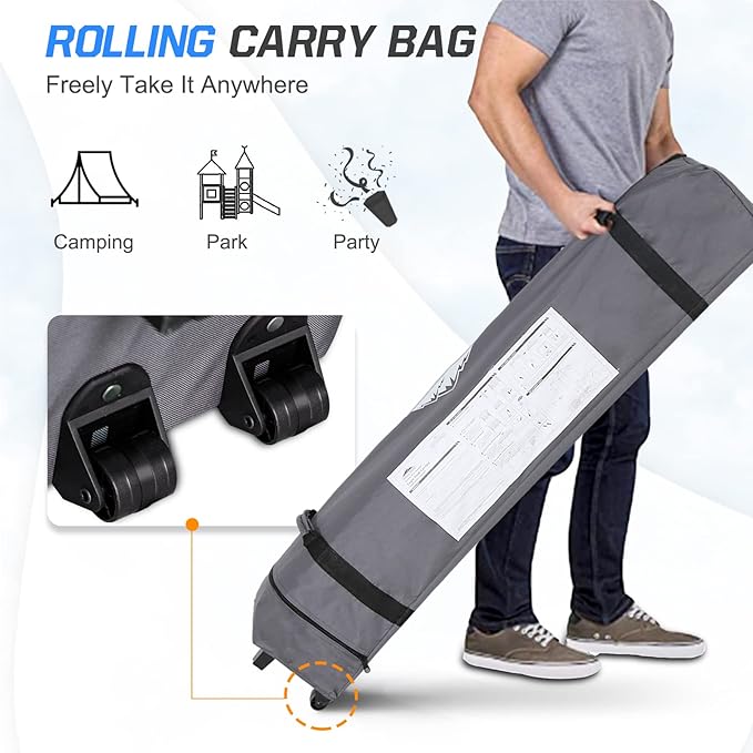 EAGLE PEAK Pop Up Canopy Tent with Wheeled Carry Bag, 8 Stakes, 4 Ropes, 4 Weight Bags, Easy Set Up Tent Canopy, 10x10 ft, 100sqft of Shade, Stars and Stripes