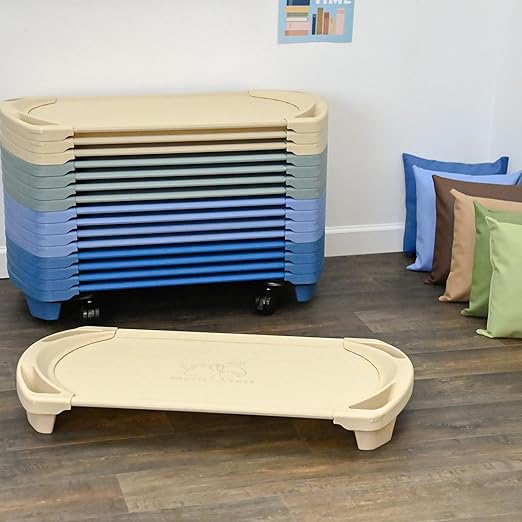 Children’s Factory SpaceLine Nap Cots, Kids Daycare and Preschool Sleeping Cot, Toddler Size, Set of 4, Sand