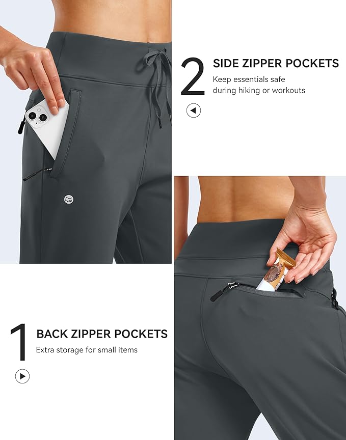G Gradual Women's Fleece Lined Joggers Water Resistant Hiking Pants High Waisted Winter Thermal Sweatpants 3 Zipper Pockets