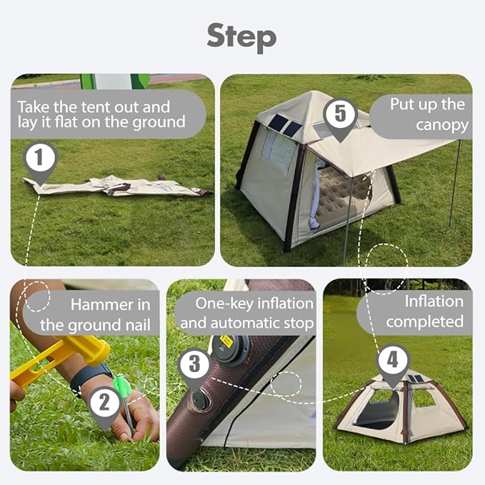 Automatic Large Tent for Camping 4 Person, Waterproof Tents for Camping, Windproof Inflatable Tents with Mosquito Screen Window, Camping Tent for Traveling, Beach