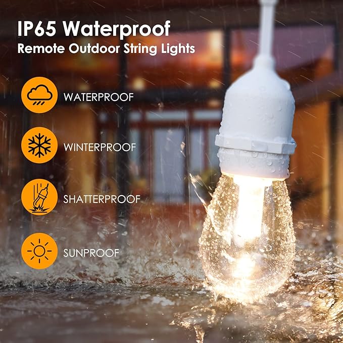 Mlambert 3 Color Outdoor LED Dimmable String Lights with Remotes, Plug in 96FT(2x48FT) Waterproof Shatterproof LED Lights for Patio Pergola-White Cord
