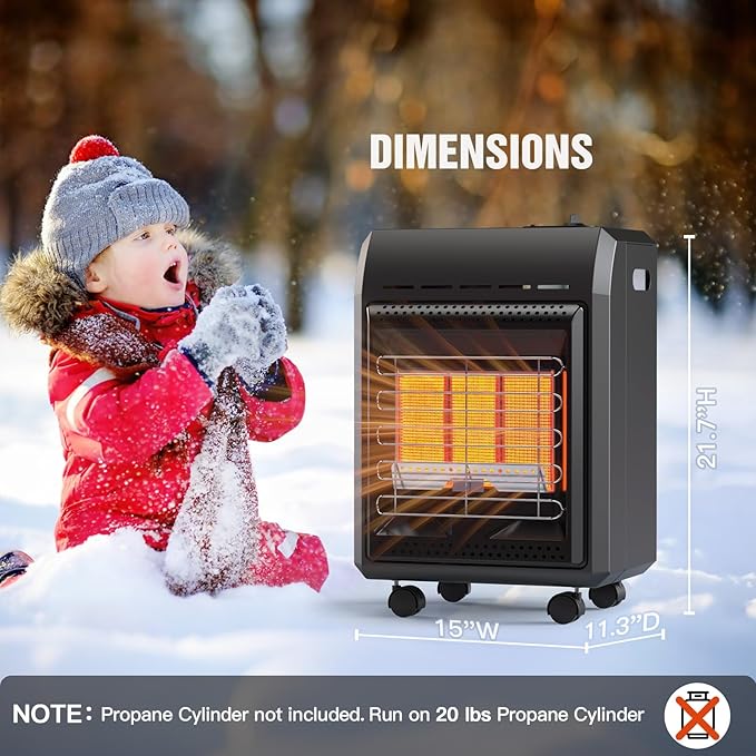 Propane Heater 6000 to 18000 BTU 3 Setting Tank Heater with Regulator,Cordless Portable Propane Heaters for Garages, Yards and Camping Use