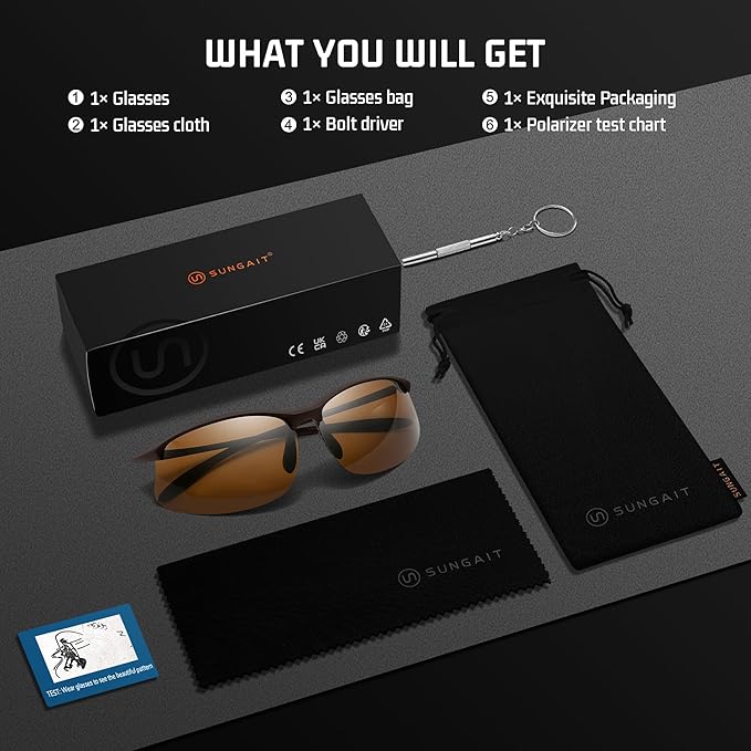 SUNGAIT Ultra-light Sports Sunglasses Rimless Polarized Sun Glasses for Men Fishing Running UV400 Protection