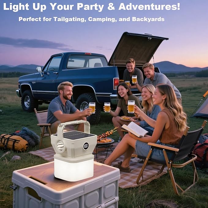 V.C Formark Camping Lantern Solar Powered Portable with Battery% Display, 1000LM Bright, USB-C/Solar Charging, for Outdoor Emergency, Hiking, Power Outage