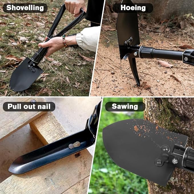 Camping Shovel, 18.5'' Lightweight Digging Shovel Portable Ergonomic High Carbon Steel Folding Shovel for All Occasions Outdoor Camping Hiking Garden Emergency