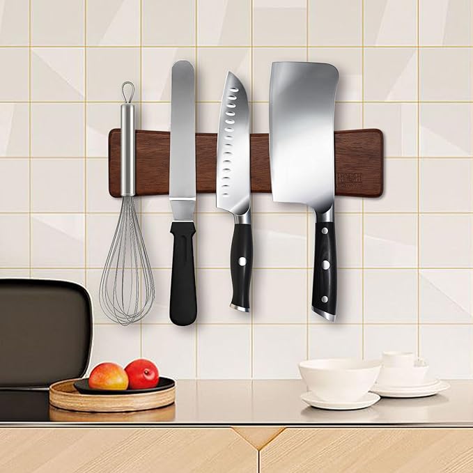 Knife Magnetic Strip, Acacia Wood Powerful Magnetic Knife Strips, Magnetic Knife Holder for Wall 10 Inch Use as Magnetic Tool Organizer, Home Organizer