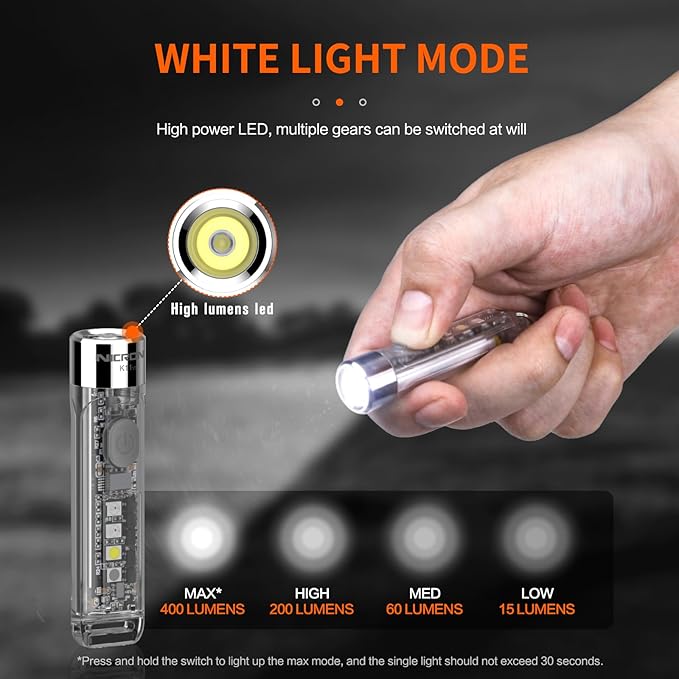 NICRON K11 Rechargeable Keychain Flashlight Lightweight,400 Hight Lumen with Extra 4 Sidelight, IPX4 EDC Mini Flashlight Be Used for Camping Outdoors Emergency Daiy Use