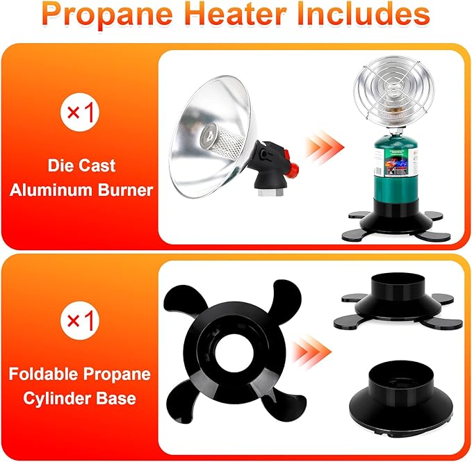 Portable Propane Heater for Camping, Outdoor Space Tent Heater, Cordless Patio Heaters with Electric Igniter, Control Valve, Foldable Gas Tank Holder, Ideal Garage Hiking Ice Fishing Hunting Buddy