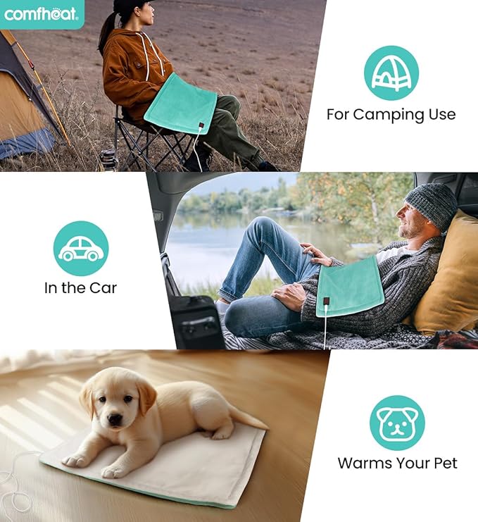 USB Heating Pad, 5V Heated Travel Pads for Airplane Camping, 3 Heat Settings & Auto Shut Off, Hot Therapy for Pain Relief Abdomen Cramps (16"x 12") (Non-Chargeable) Light Green