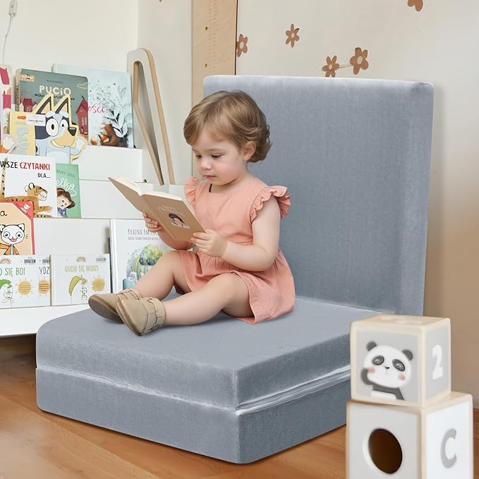MeMoreCool Foldable Floor Mattress for Kids, Toddler Floor Nap Mat for Sleeping Daycare, Small Child Foldable Mattress Floor Bed, Trifold Futon Portable Tri Folding Mattress, Grey 63x26 Inch