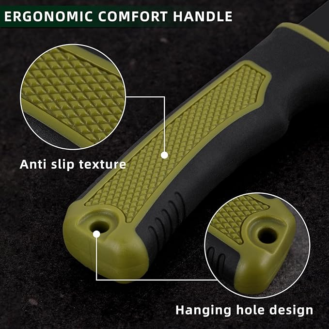 Professional Tactical Knife with 360ยฐ Rotating Belt Sheath | Premium German DIN 1.4116 Steel Blade with Non-Stick Coating | Heavy-Duty Fixed Blade for Survival, Camping, Hunting