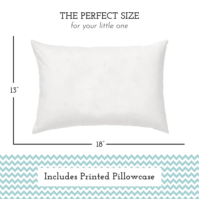 Little Sleepy Head Toddler Pillow with Pillowcase 13x18 - Kids Pillow for Sleeping - Better Neck Support Ergonomic Pillow and Toddler Pillowcase - Best Pillows for Kids (Chevron Teal)