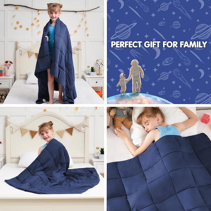 Weighted Blanket Kids (10lbs, 40"x60" Throw Size) - Cooling and Breathable Heavy Blanket for 80-120lbs with Premium Glass Beads - Soft Thick Blankets for All-Season Sleeping Comfort - Navy