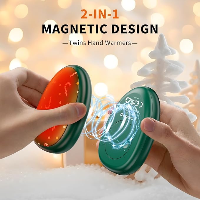 coldSky Rechargeable Hand Warmers 2 Pack, Magnetic 2-in-1 Reusable Electric Hand Warmer, 3 Heat Settings Portable Pocket Hand Heater Gifts for Women Men Christmas, Skiing, Camping, Hunting
