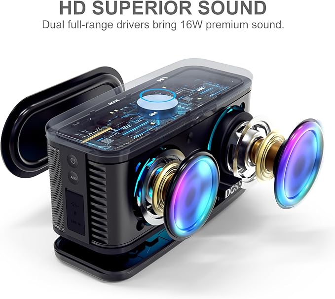 DOSS SoundBox Plus Bluetooth Speaker with Superior Sound, Bluetooth 5.0, Wireless Stereo Pairing, Built-in Mic, 20H Playtime, Portable for Hking, Beach, Camping. Outdoor, Home - Black. Upgrade version