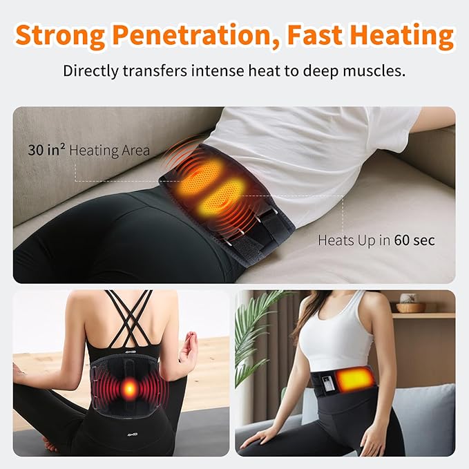 Cordless Heating Pad with Massager,Rechargeable Back Warmer with Heating and Vibration Function,Auto Shut Off,Helps Relieve Period Cramps and Back Pain,Ideal Birthday Gift for Dad,Mom,Men,Women