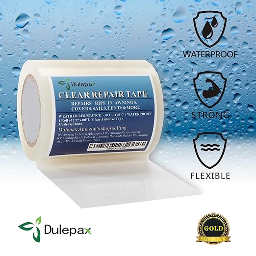 Dulepax-Tent Repair Tape,Awning Repair Tape,Boat Covers Repair,RV Covers Repair Kit,Tarp Repair,Canvas Pctch Kit,Sail Tape Etc...1 Roll of 30FT x 2.9"